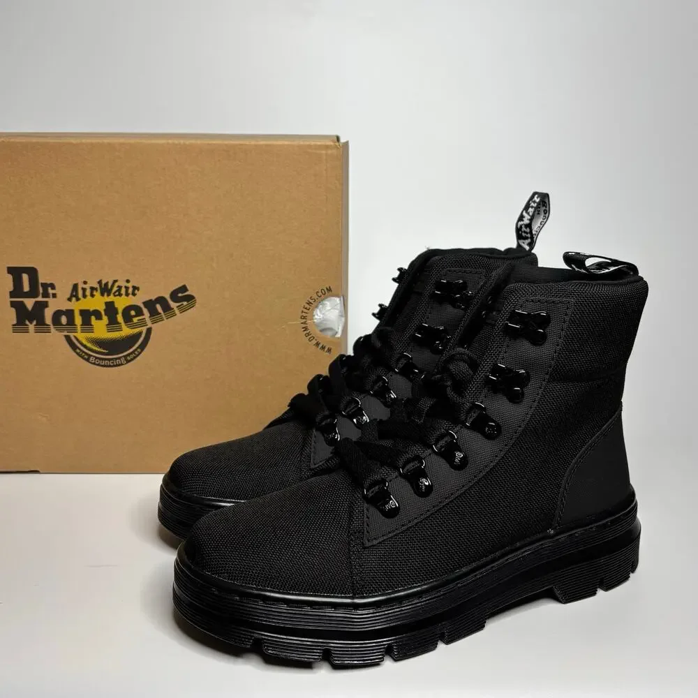 Dr. Martens Combs Women's Casual Combat Boots in Black Ajax+Extra Tough Poly - Picture 2 of 8